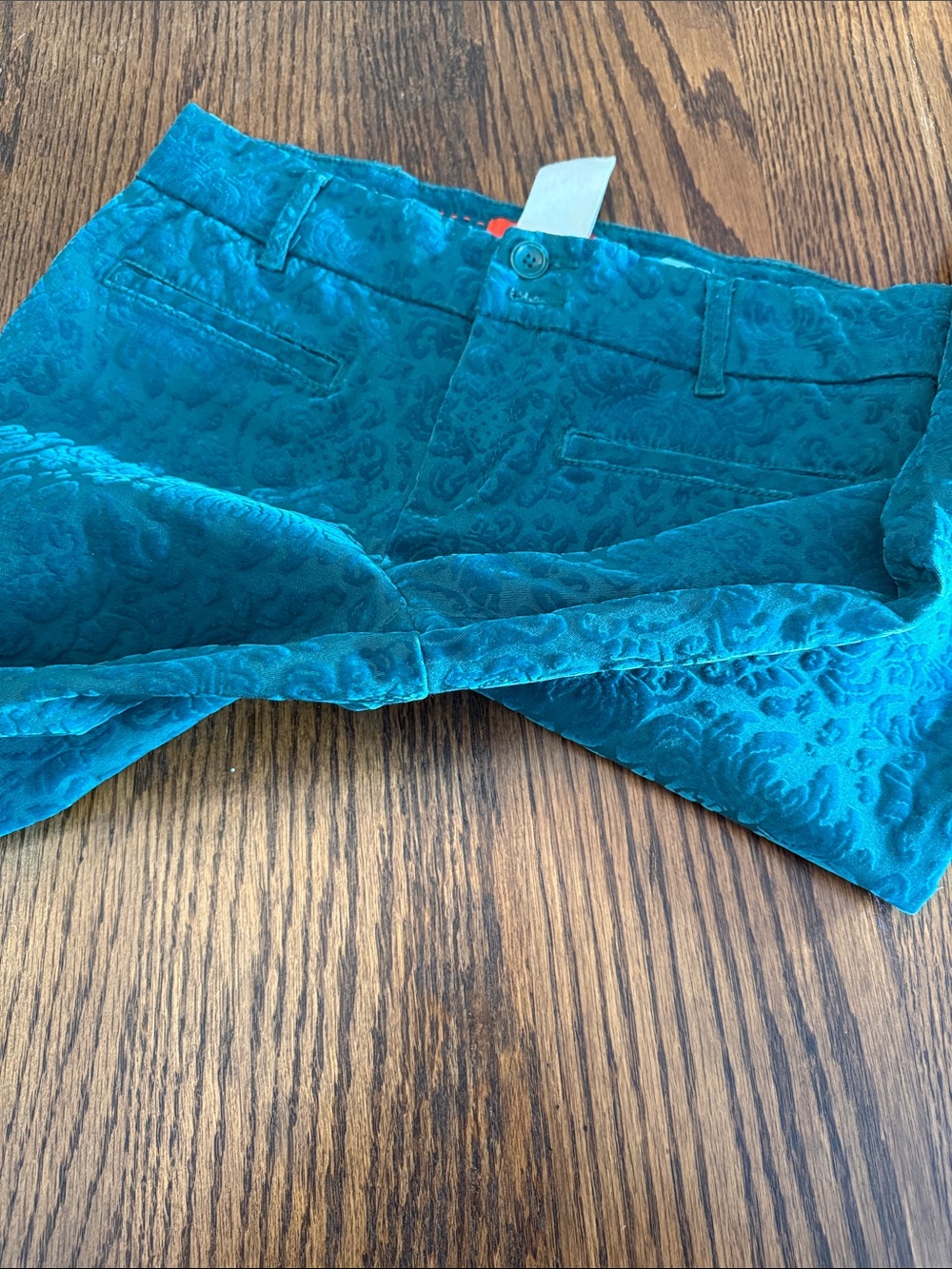 Cigarette Pants Anthropologie Velvet Burnout Teal Floral Cartonnier Size 6 - Picture 9 of 16